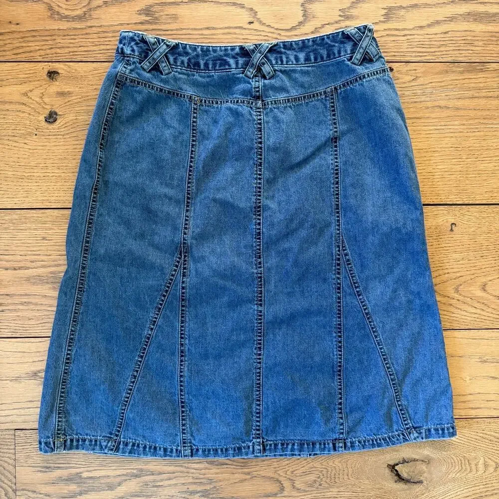 Y2K Vintage Denim Skirt Size 10 High Waist A-Line Midi 90s Cottage Boho